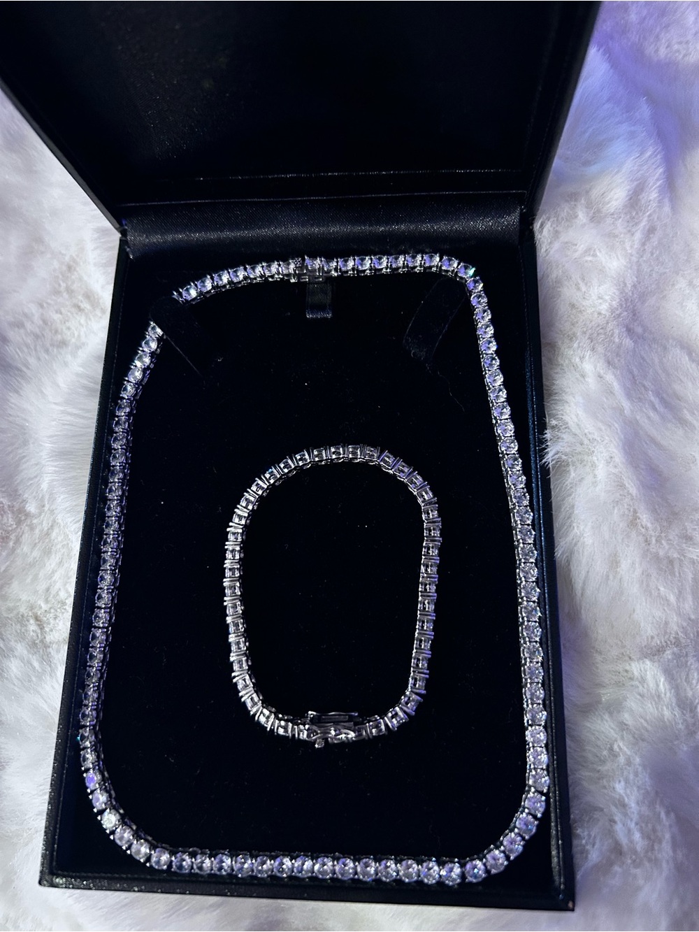 Diamond Tennis Necklace and Bracelet Set - Silver Tone